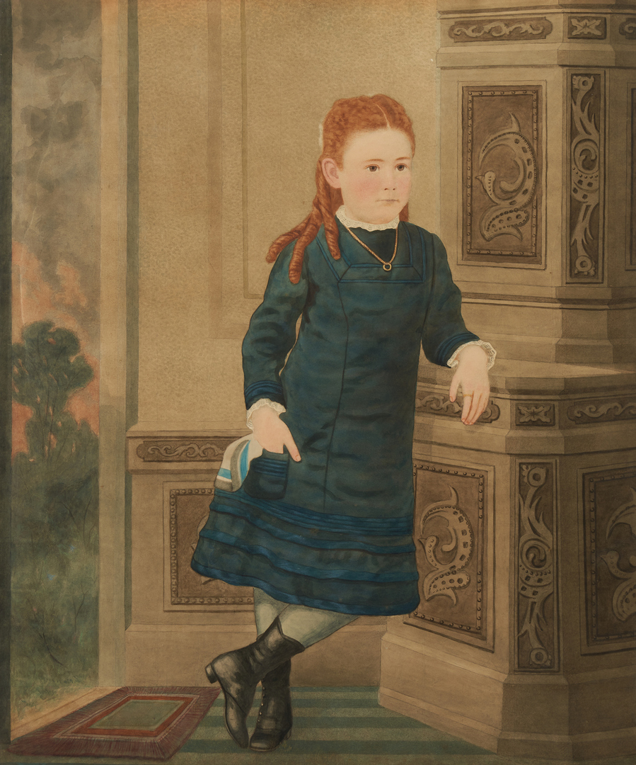 Lot 444: American School W/C Portrait, Young Girl in a Portico
