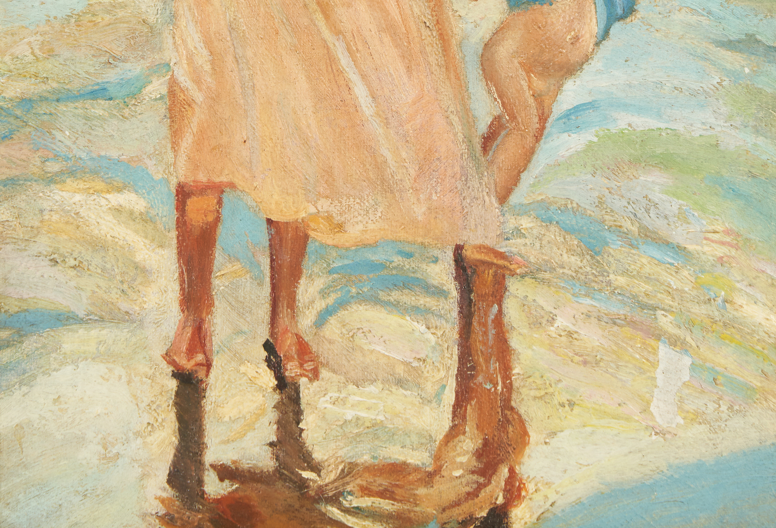 Lot 446: Attr. Richard Combes Oil Painting, Two Girls at the Beach