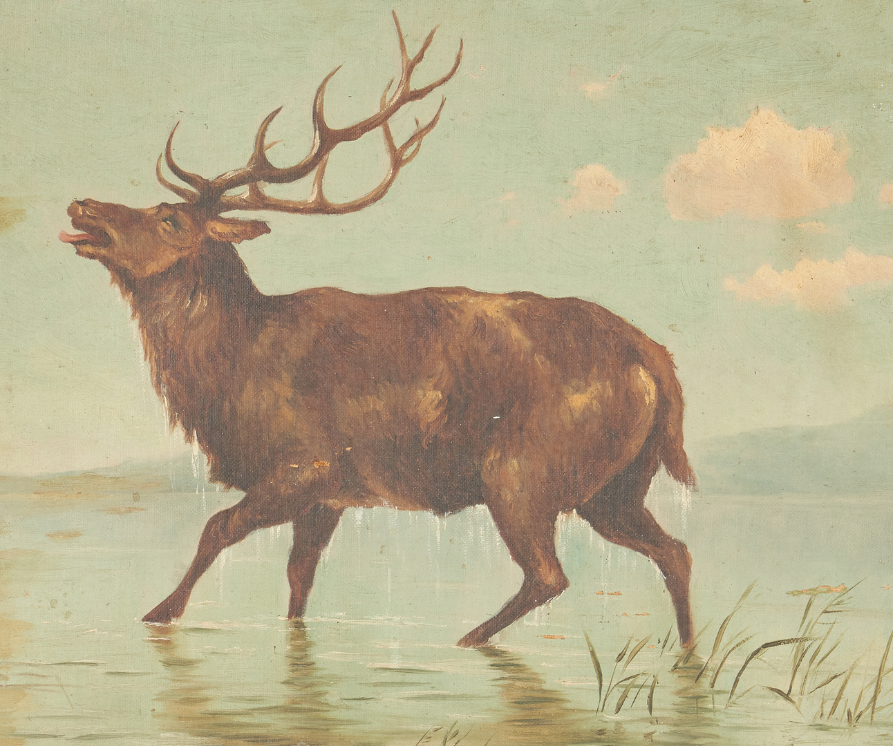 Lot 447: American School O/C Stag or Elk Painting, Signed A. Nicholson