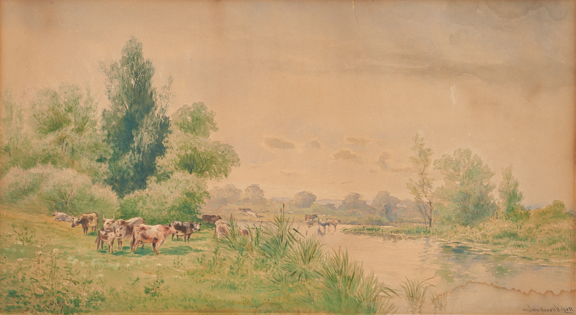 Lot 448: John Howell Wilson Watercolor Landscape of Cows