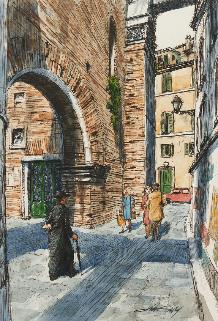 Lot 452: Jim Grey European Street Scene Watercolor