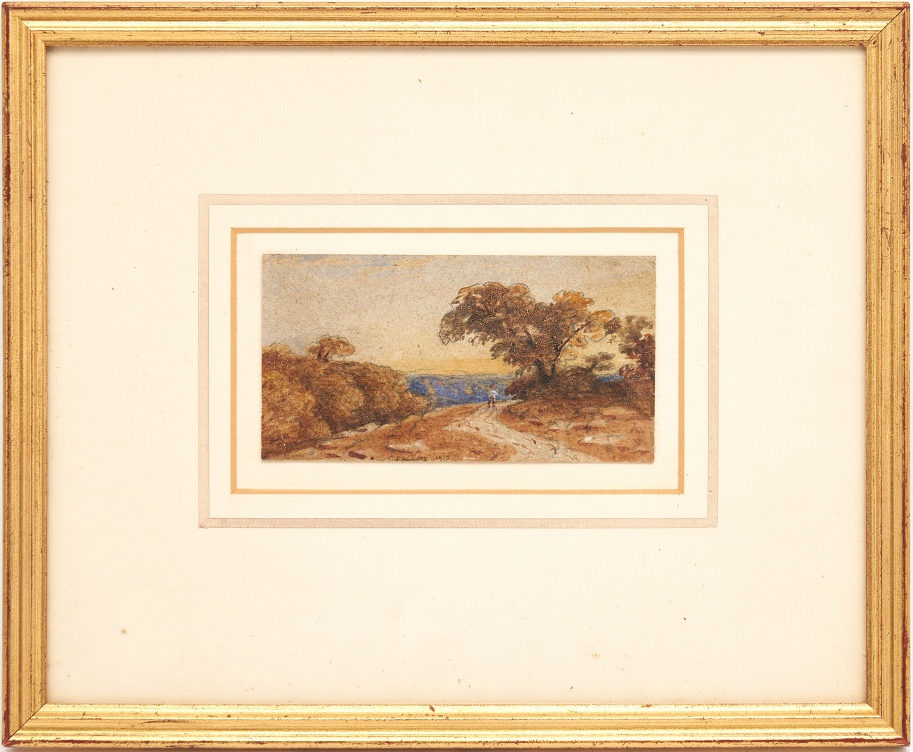 Lot 455: Charles Smith Varley W/C, Wooded Landscape with Figure in the Distance