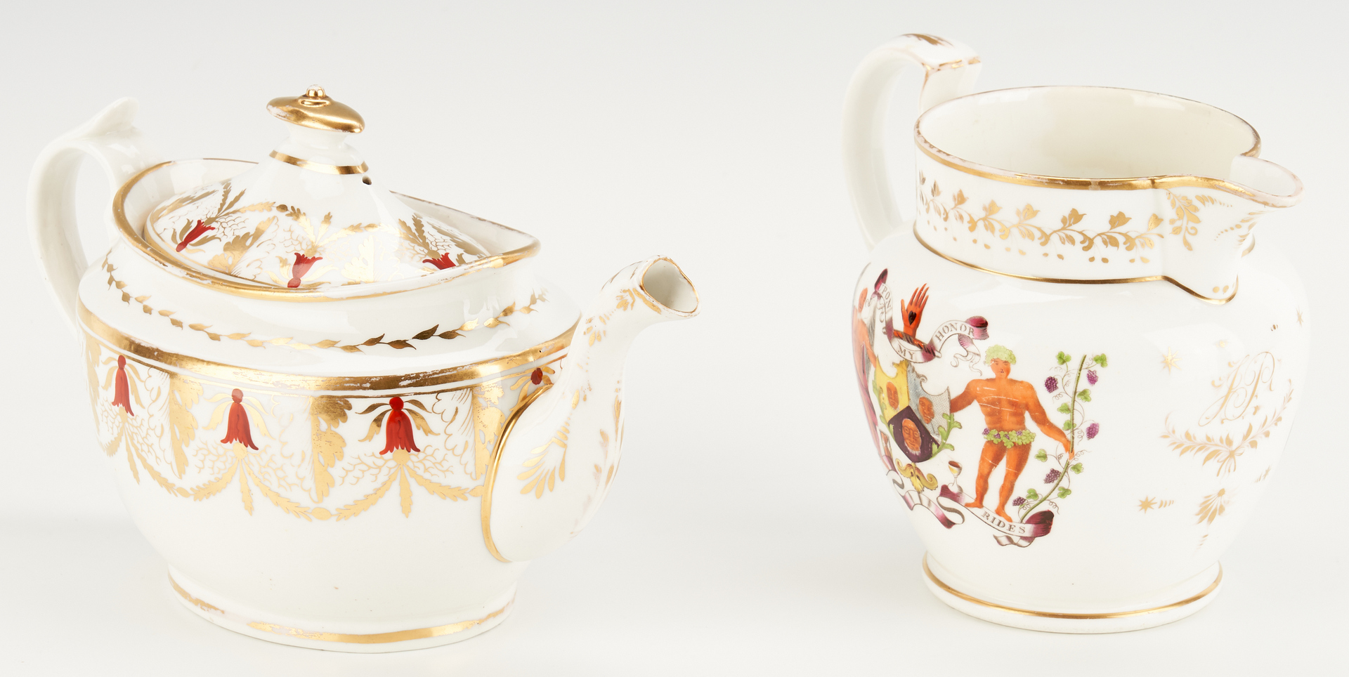 Lot 458: 6 English Ceramic items including Soft Paste Porcelain Teapots and Armorial