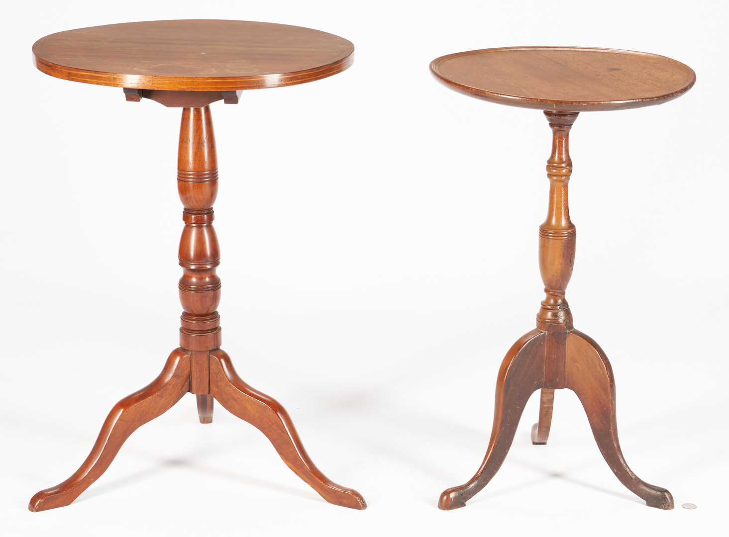 Lot 475: 2 Walnut Candle Stands, Southern & Mid-Atlantic