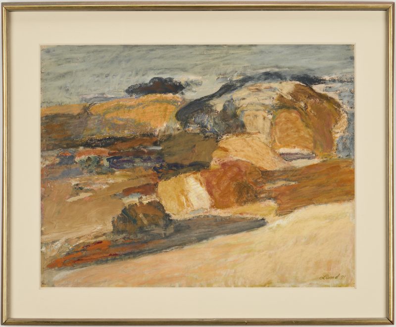 Lot 479: David Lund Abstract Pastel, Forms Along the Beach
