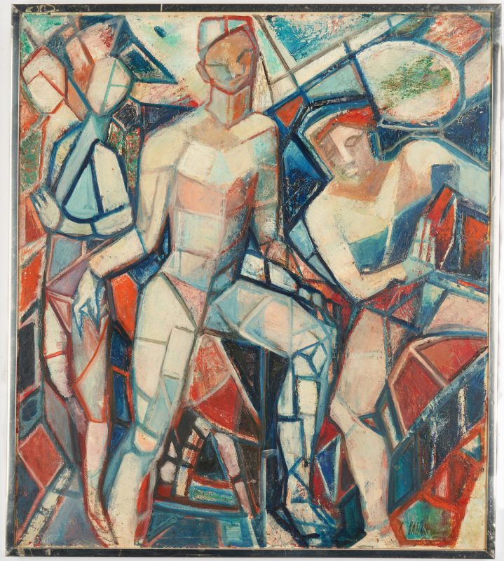 Lot 481: C. Bastian O/C Painting, Cubist Human Figures