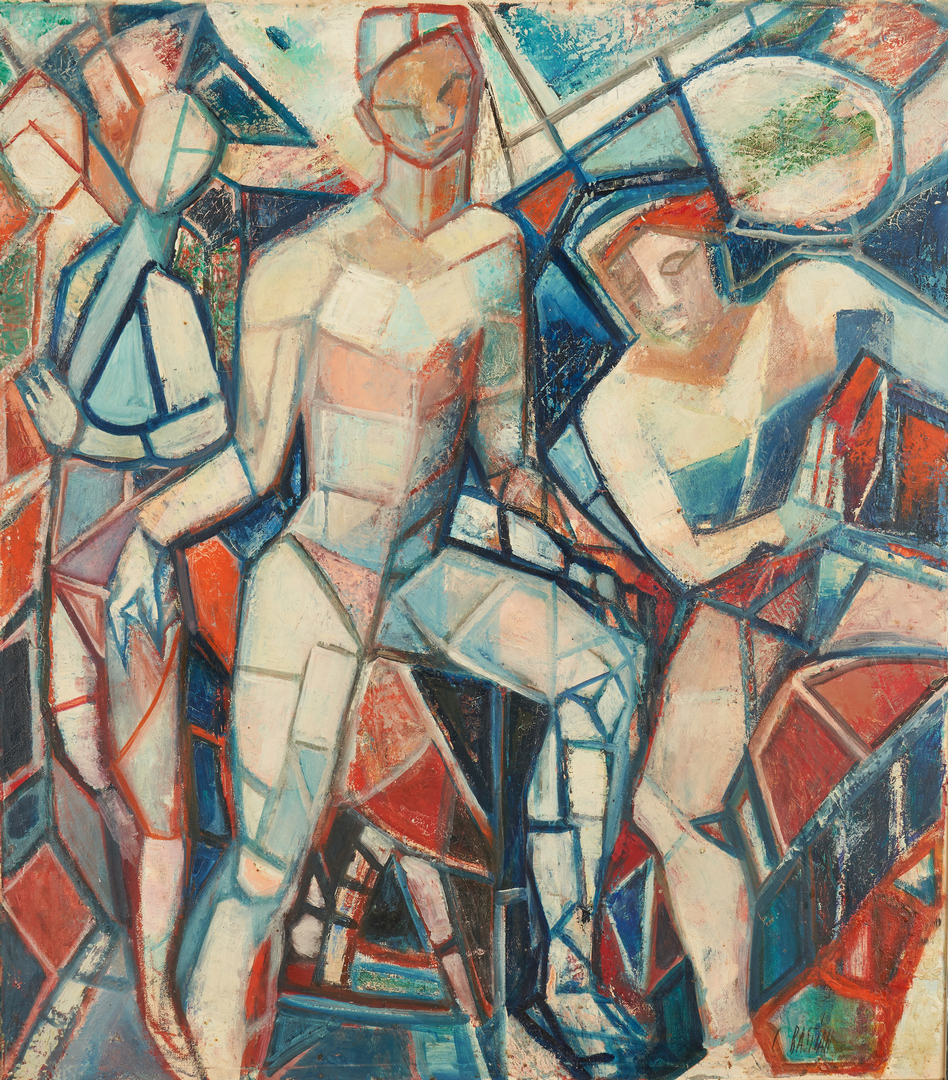 Lot 481: C. Bastian O/C Painting, Cubist Human Figures