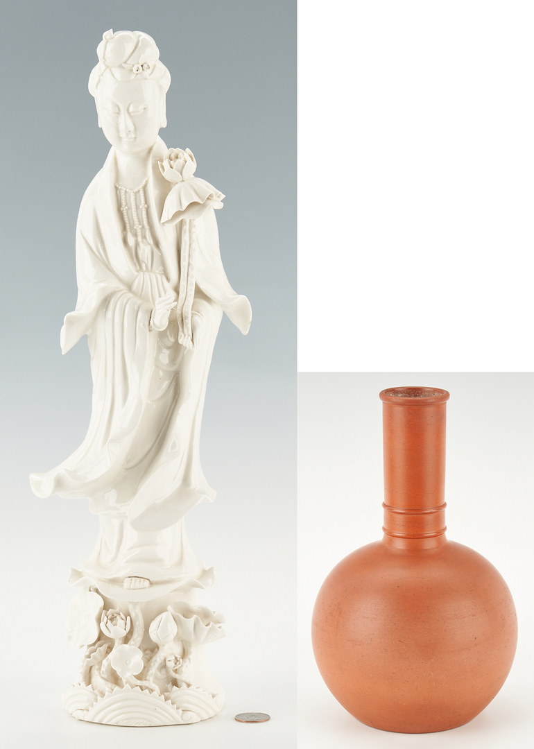 Lot 487: Large Chinese Porcelain Guanyin Figure & Minton Asian Form Vase, 2 items
