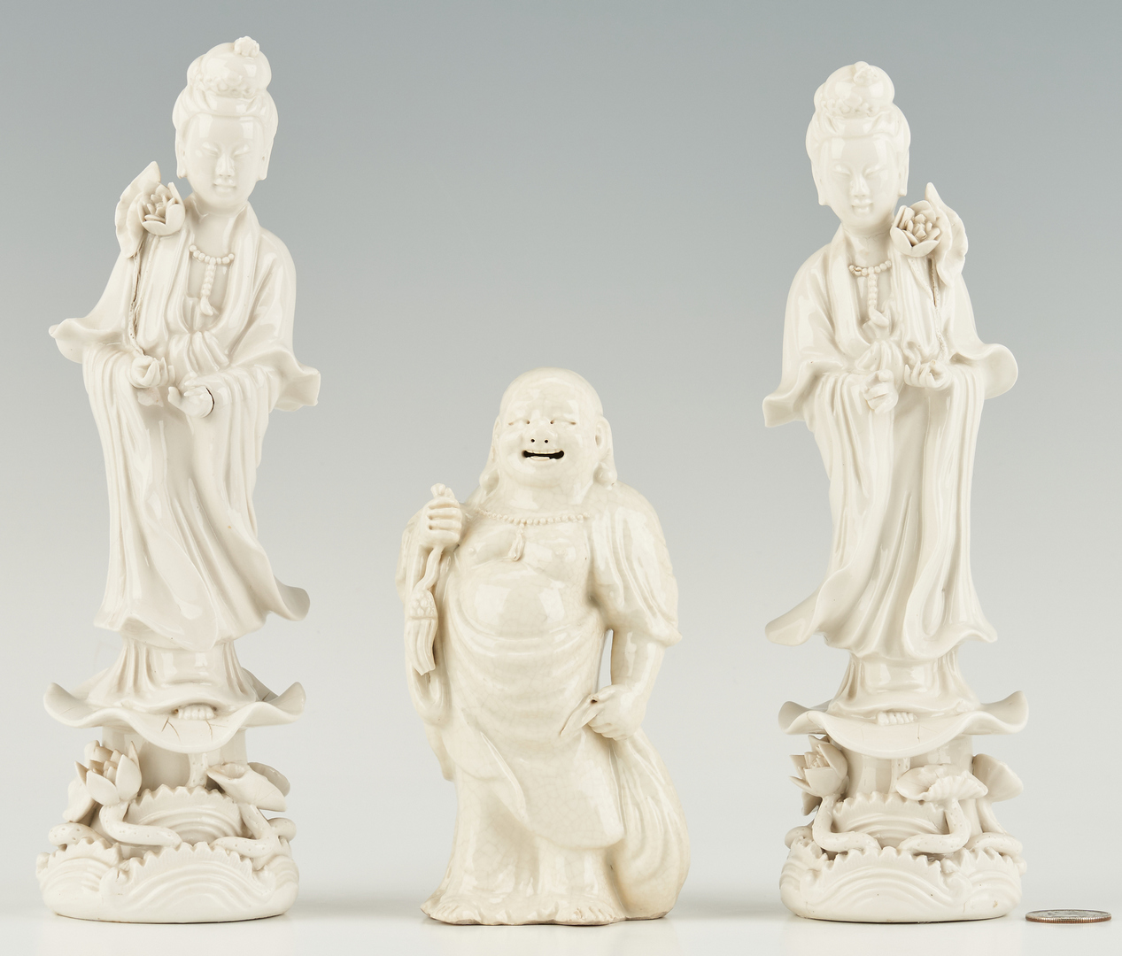 Lot 490: 3 Chinese Blanc de Chine Figures, incl. Quan Yin