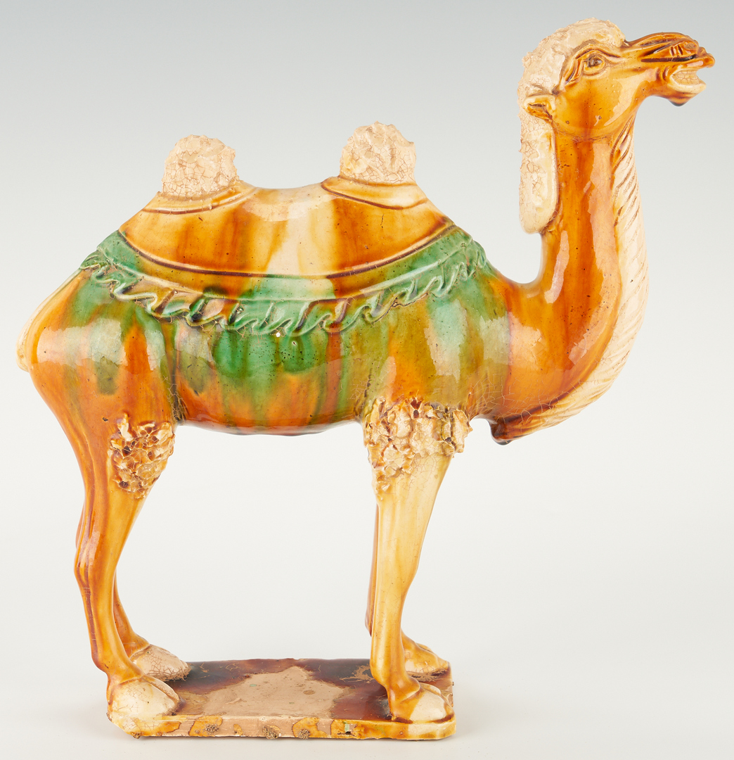 Lot 496: Chinese Sancai Camel & Carved Giltwood Panel, 2 items
