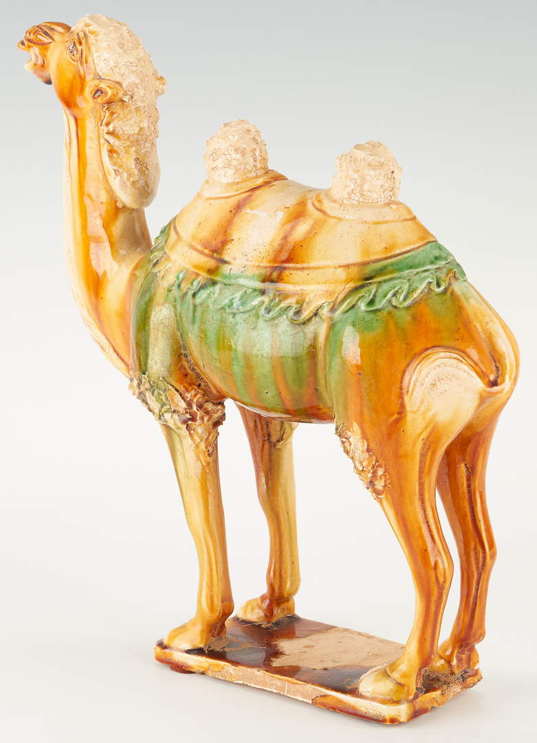 Lot 496: Chinese Sancai Camel & Carved Giltwood Panel, 2 items