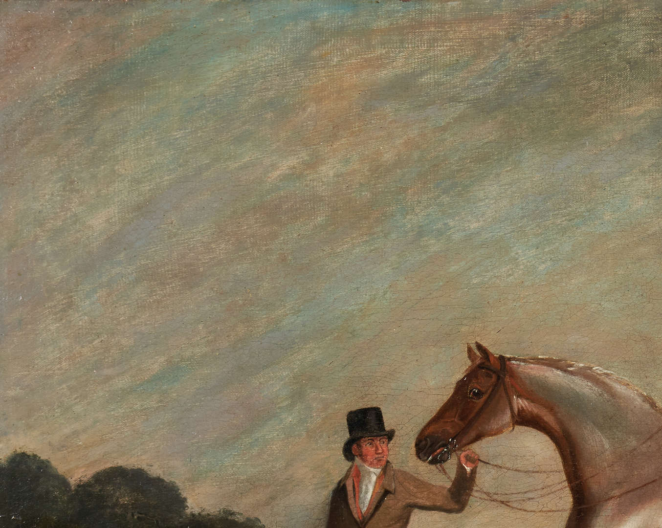 Lot 64: Edwin Cooper O/C Equestrian Painting, Gentleman with a Hunter Beside a Stable