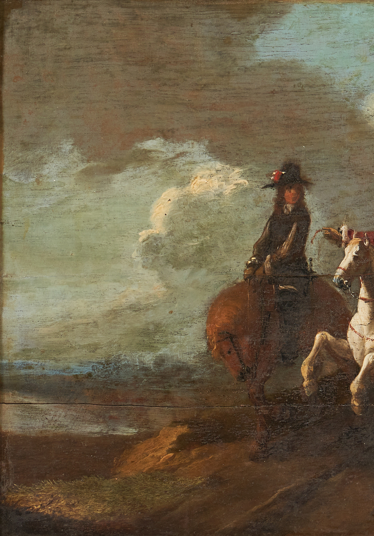 Lot 67: European School O/B Painting, Men on Horseback