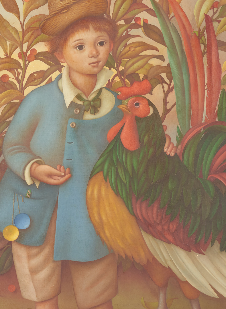 Lot 70: Philippe Henri Noyer O/C Painting, Boy w/ Rooster