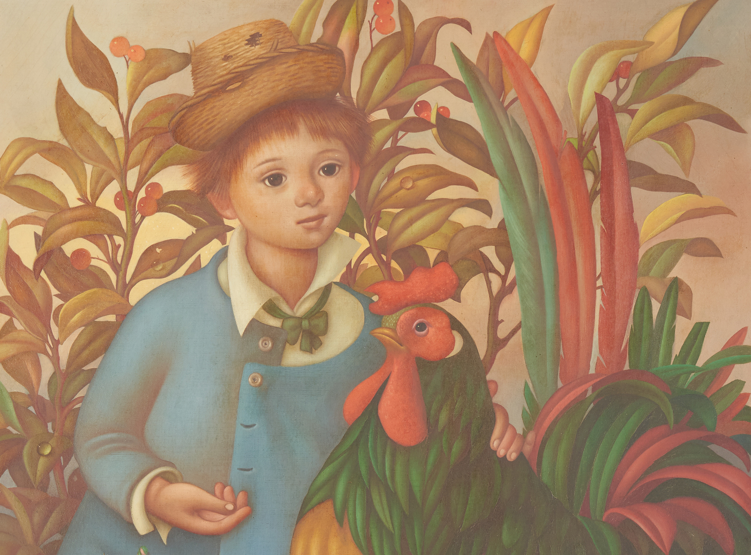 Lot 70: Philippe Henri Noyer O/C Painting, Boy w/ Rooster