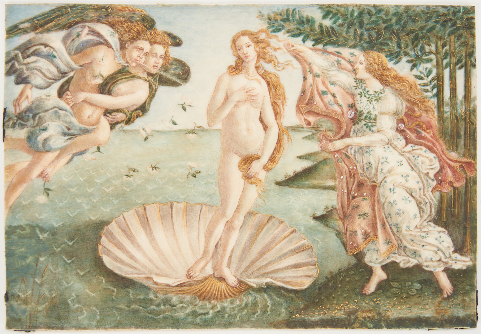 Lot 77: Miniature Grand Tour Oil Painting, The Birth of Venus