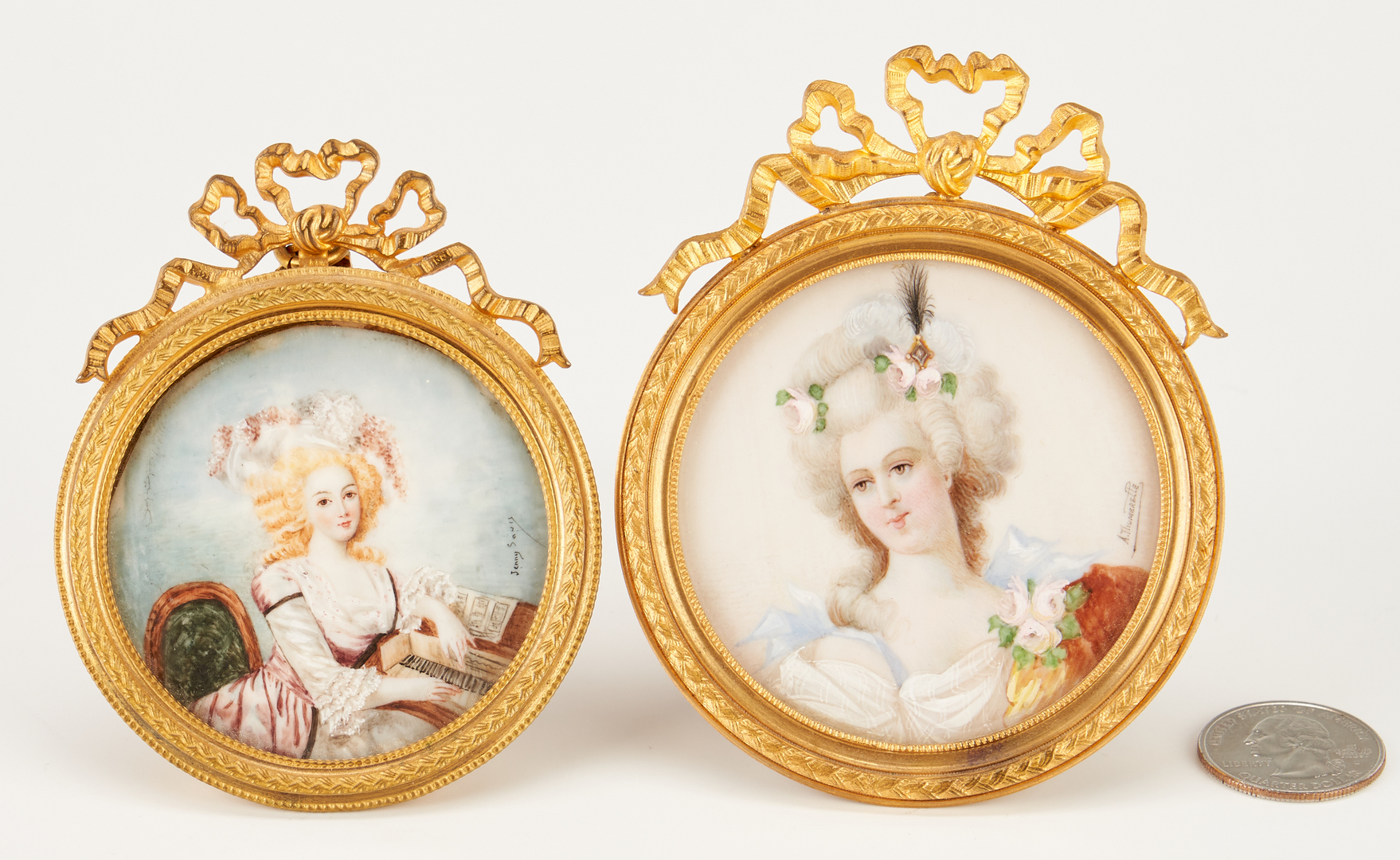 Lot 79: Pair of Framed French Miniature Portraits, Signed