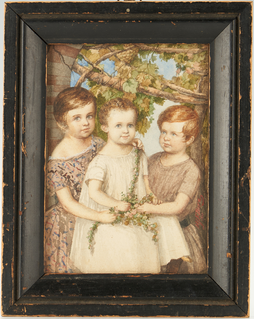 Lot 80: Hans J.F. Berg, Watercolor Portrait of 3 Children