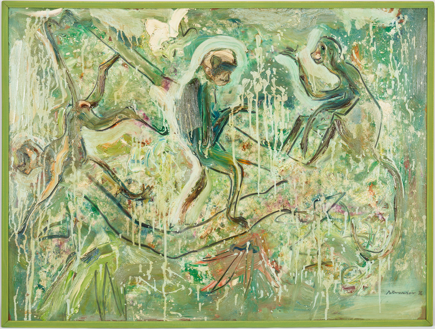 Lot 85: Large Sterling Strauser O/B Painting, Three Monkeys