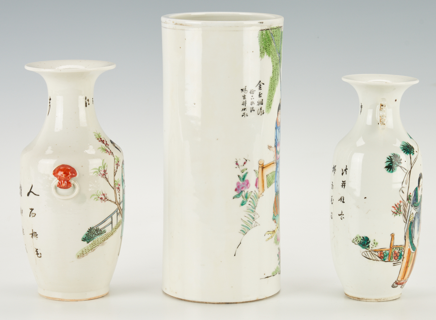 Lot 8: 3 Chinese Famille Rose Porcelain items, incl. 1 Hat Stand & 2 Vases