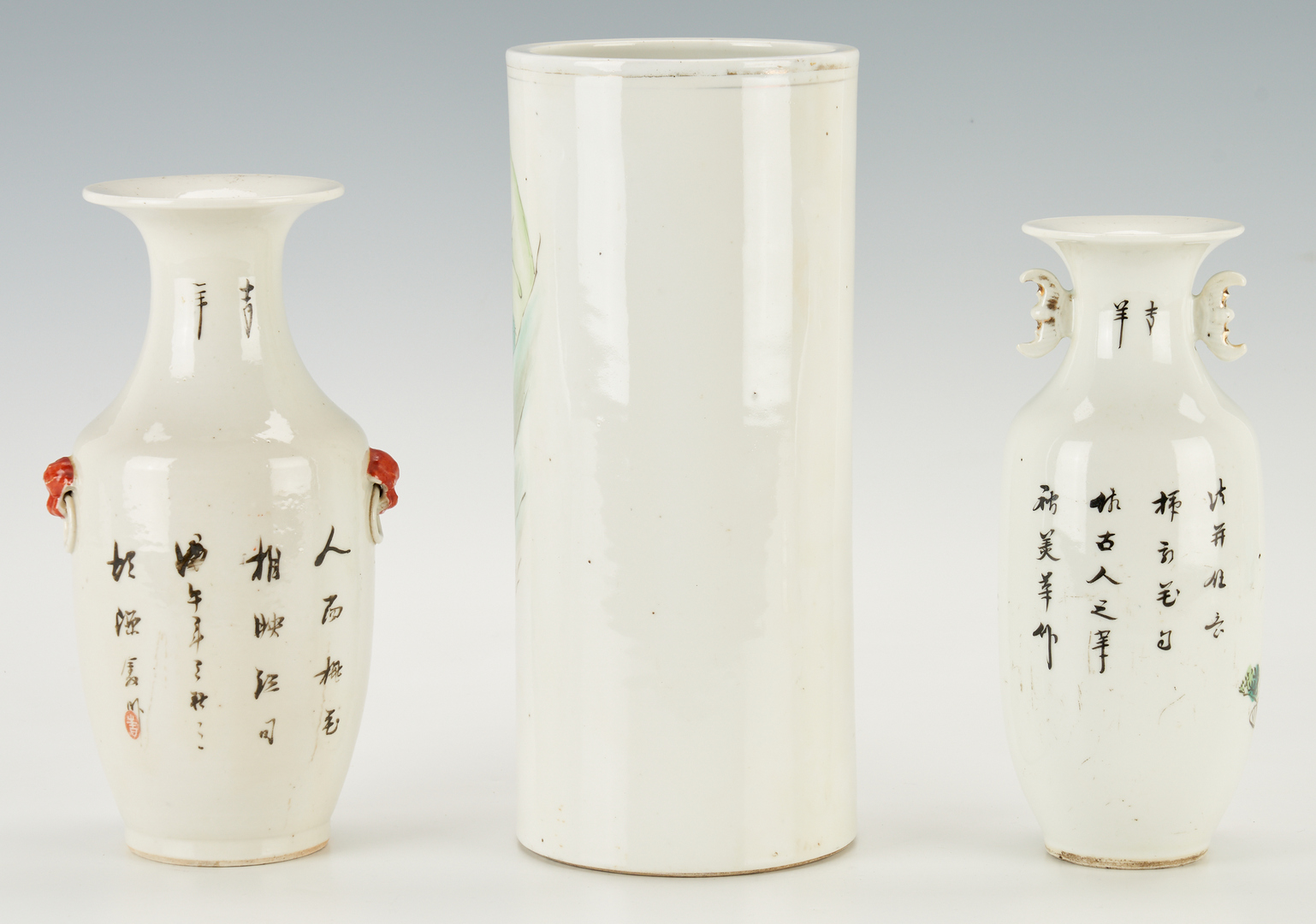Lot 8: 3 Chinese Famille Rose Porcelain items, incl. 1 Hat Stand & 2 Vases