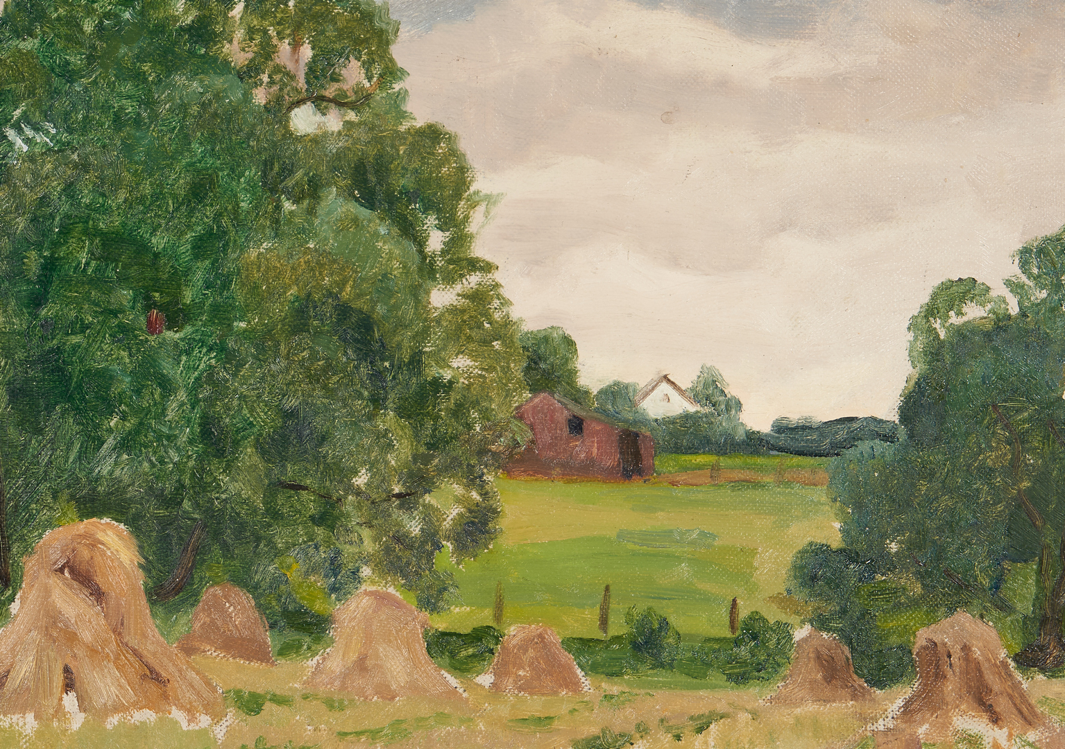 Lot 90: 2 Karl Brandner O/C Landscape Paintings of Barns, Estate Stamps