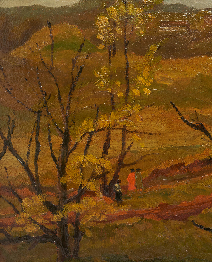 Lot 93: Morley Hicks O/B Painting, Figures in a Landscape with Trees