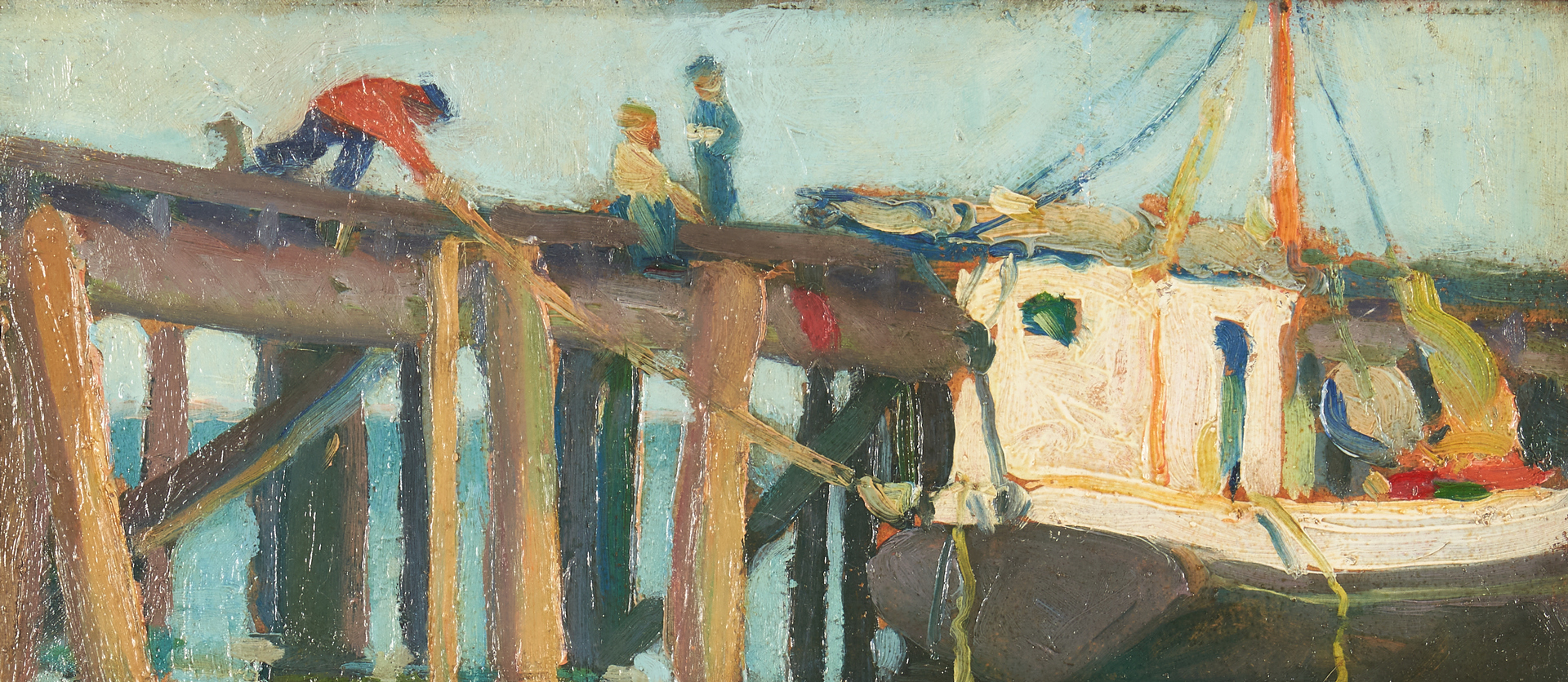 Lot 97: Marston Dean Hodgin O/B Painting, Wharf Scene