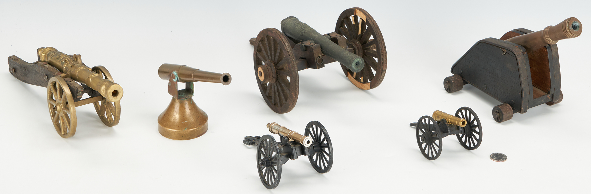 Lot 1014: Six (6) European Miniature Bronze & Brass Cannons