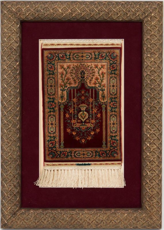 Lot 1032: Miniature Framed Ozipek Hereke rug, knots 22 x 22
