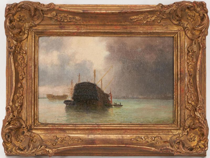 Lot 1046: English School O/C Maritime Painting, Illegibly Signed
