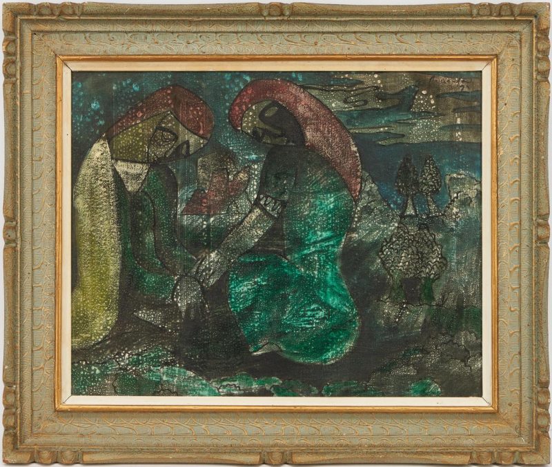 Lot 1057: Expressionist Oil on Board Painting