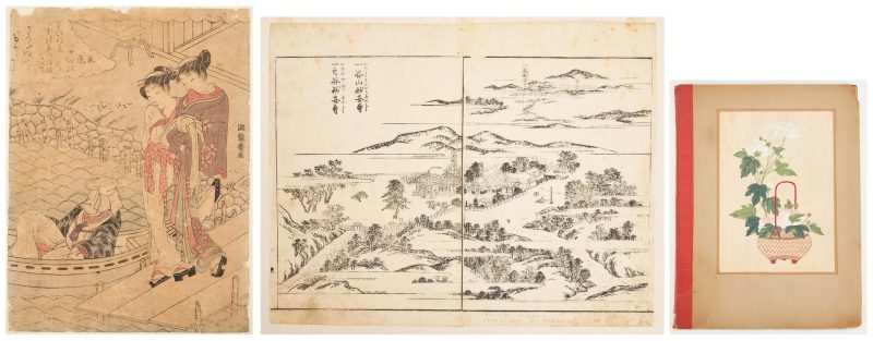 Lot 1065: 3 Asian Works on Paper, incl. Edo Period Prints