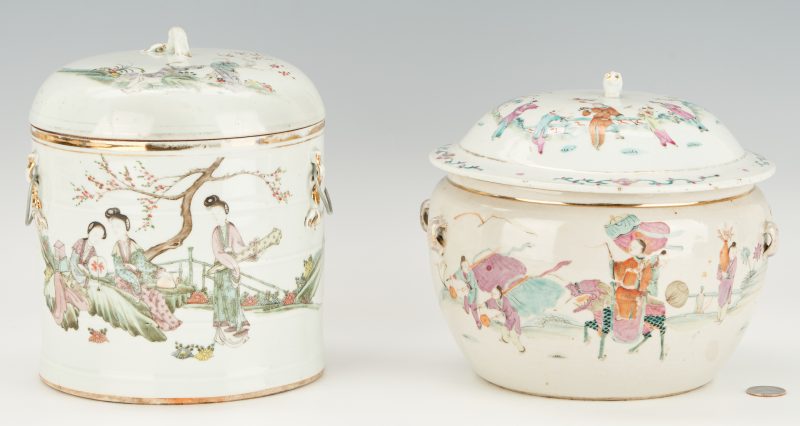 Lot 1073: 2 Chinese Famille Rose Porcelain Covered Jars