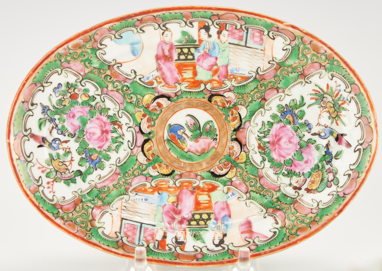 Lot 1076: Chinese Export Rose Medallion Porcelain Plates & Basket, 9 Pcs.