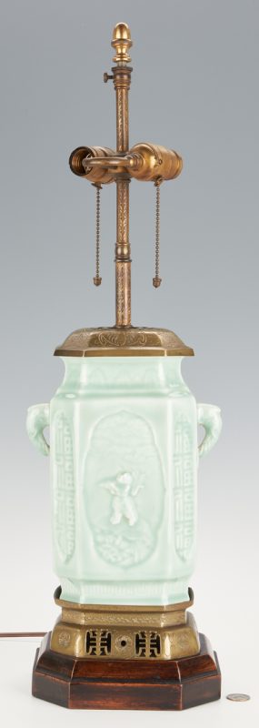 Lot 1078: Chinese Celadon Lamp Vase, Longevity