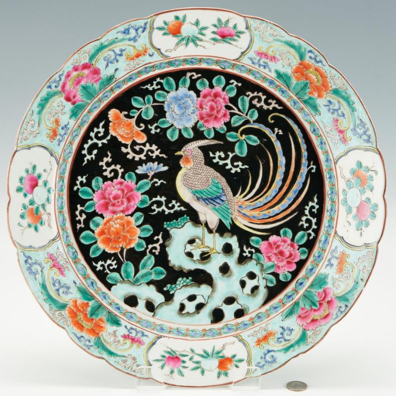 Lot 1079: Chinese Famille Noir Porcelain Charger