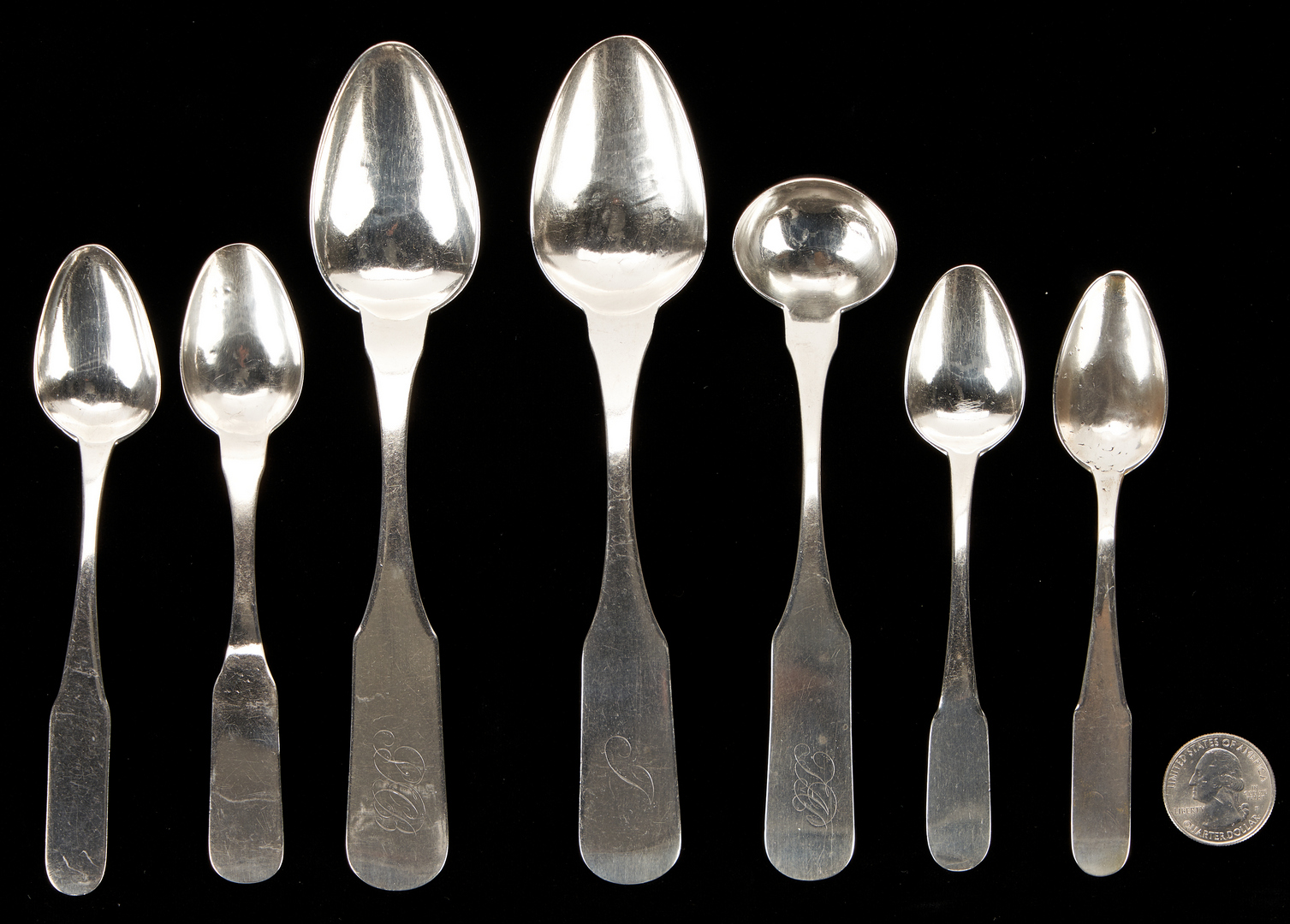 Lot 107: Asa Blanchard Ky Coin Silver Cream Ladle & 6 Spoons