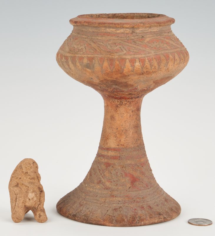 Lot 1081: 2 Asian Antiquities, Ban Chiang Chalice & Monkey Whistle