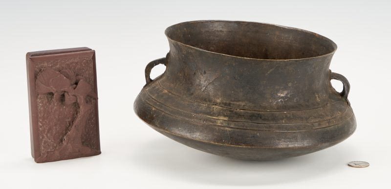 Lot 1091: Small Chinese Ink Stone & Bronze Censer, 2 items