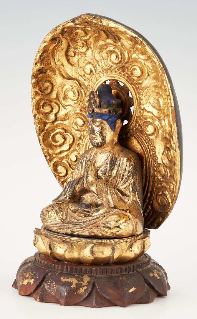 Lot 1092: Marbro Lamp Company Chinese Style Bronze Lamp & Asian Gilt & Polychrome Carved Buddha