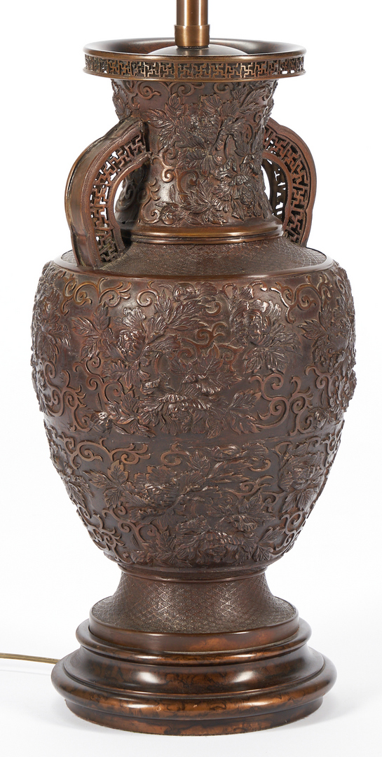 Lot 1092: Marbro Lamp Company Chinese Style Bronze Lamp & Asian Gilt & Polychrome Carved Buddha