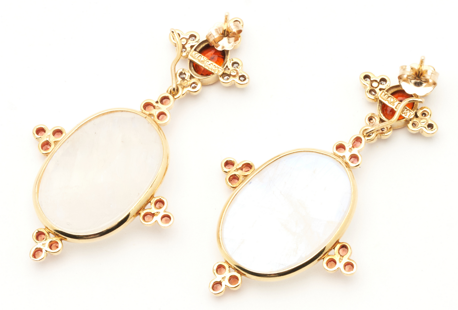 Lot 1105: Pair Moonstone & Garnet Earrings