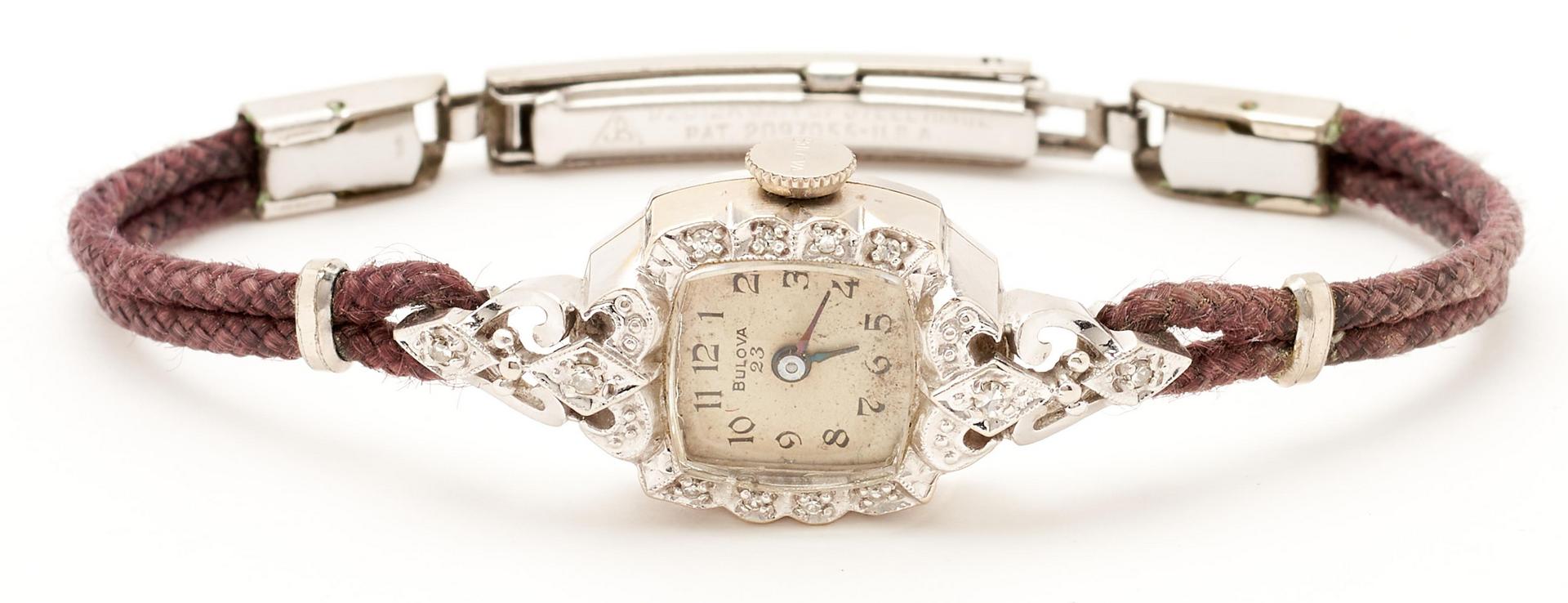 Lot 1115: 2 Ladies Diamond & Gold Wrist Watches, Bulova & Hamilton