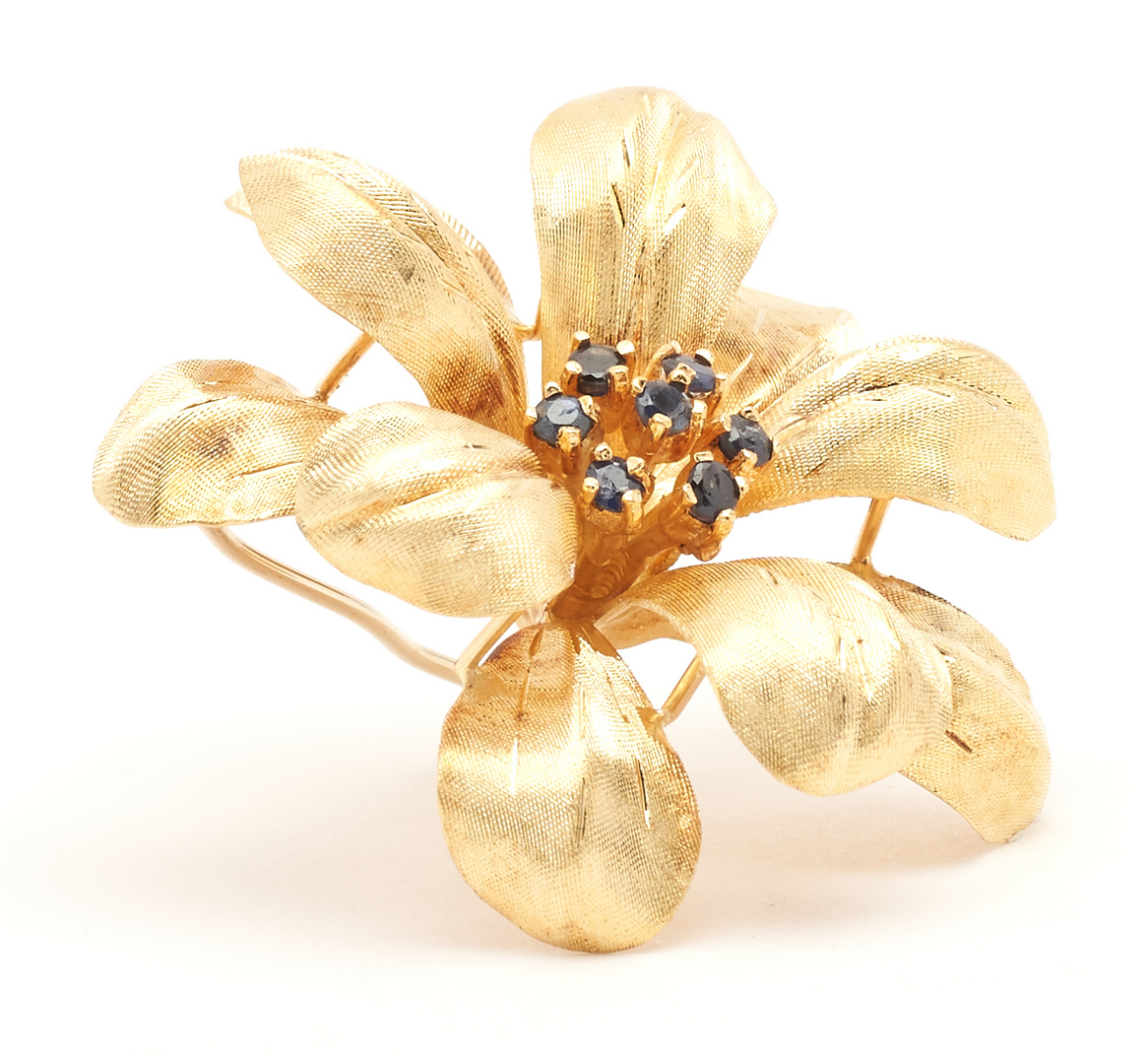 Lot 1117: 18K Gold & Sapphire Flower Brooch