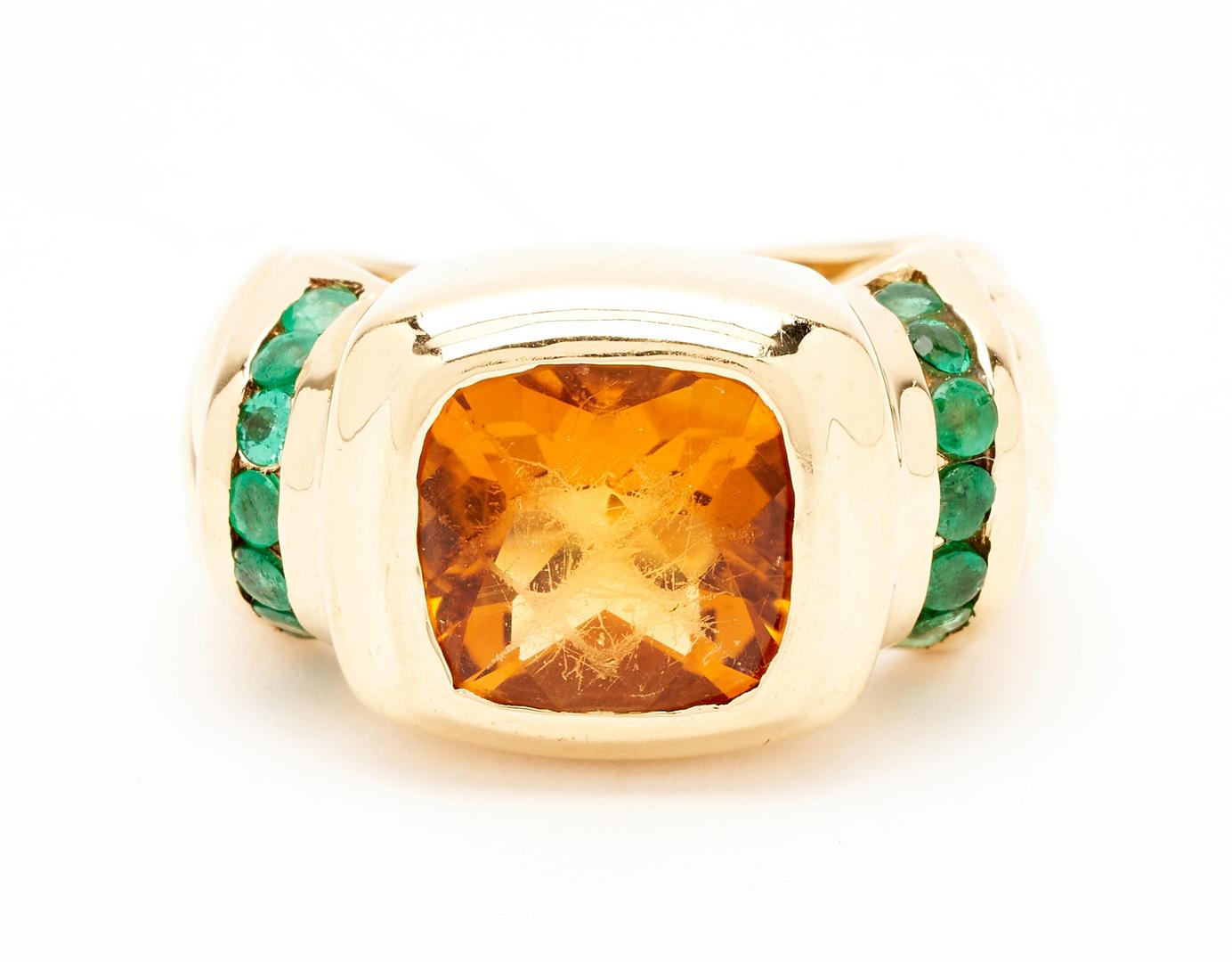 Lot 1118: 18K David Yurman Citrine & Emerald Ring