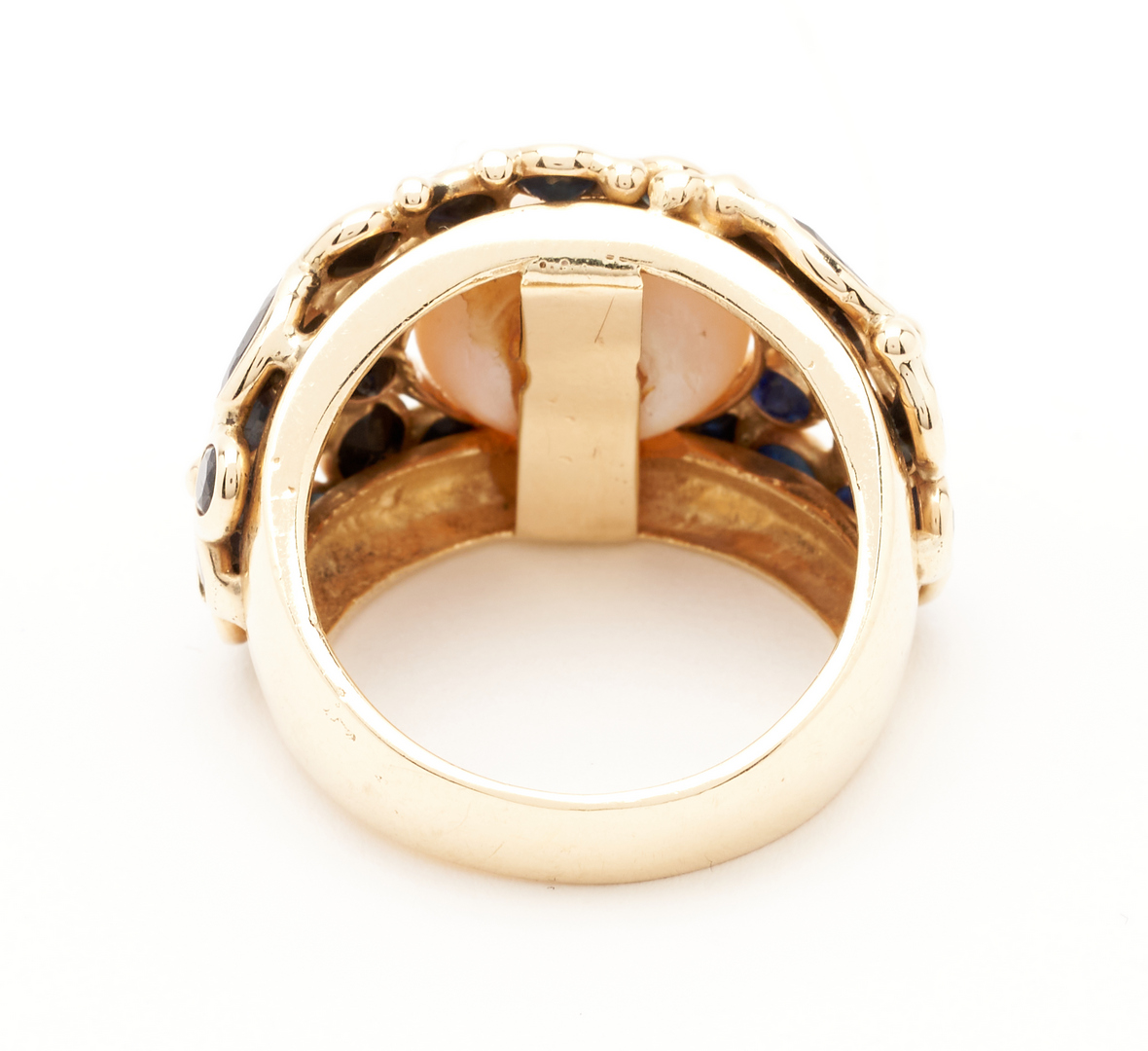 Lot 1127: Ladies Italian 14K Pearl & Sapphire Dome Ring