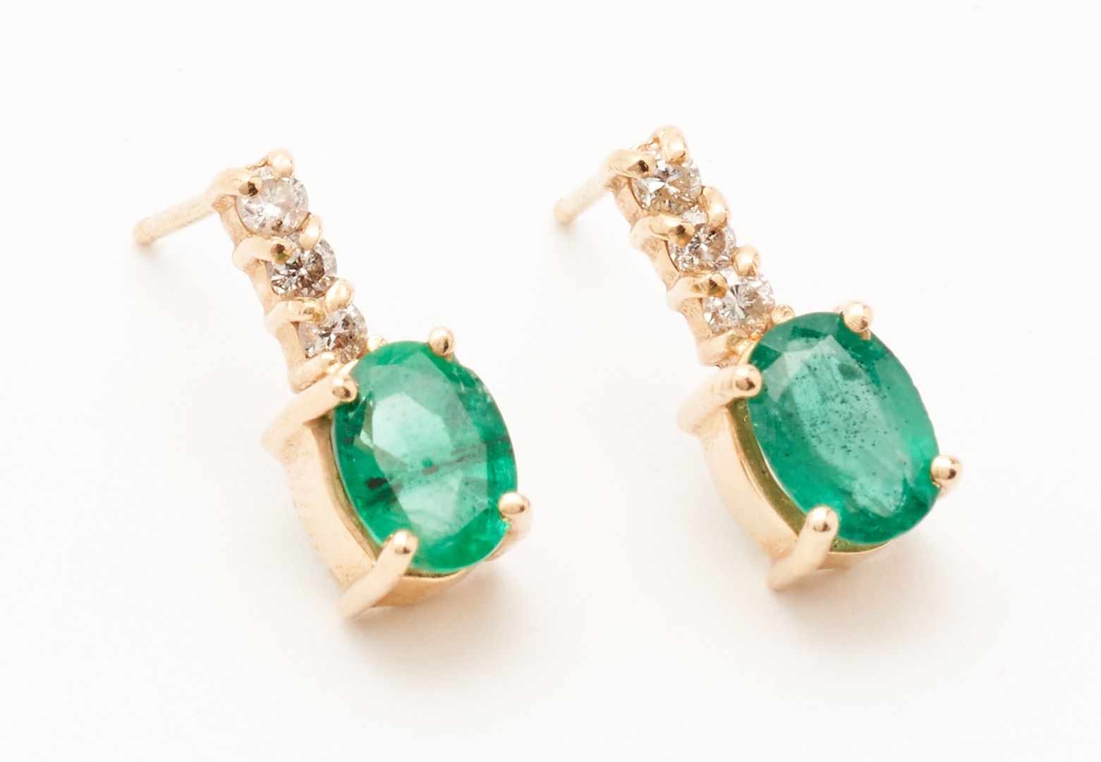 Lot 1135: Three (3) Pair Earrings, incl. Emerald, Ruby, & Jadeite