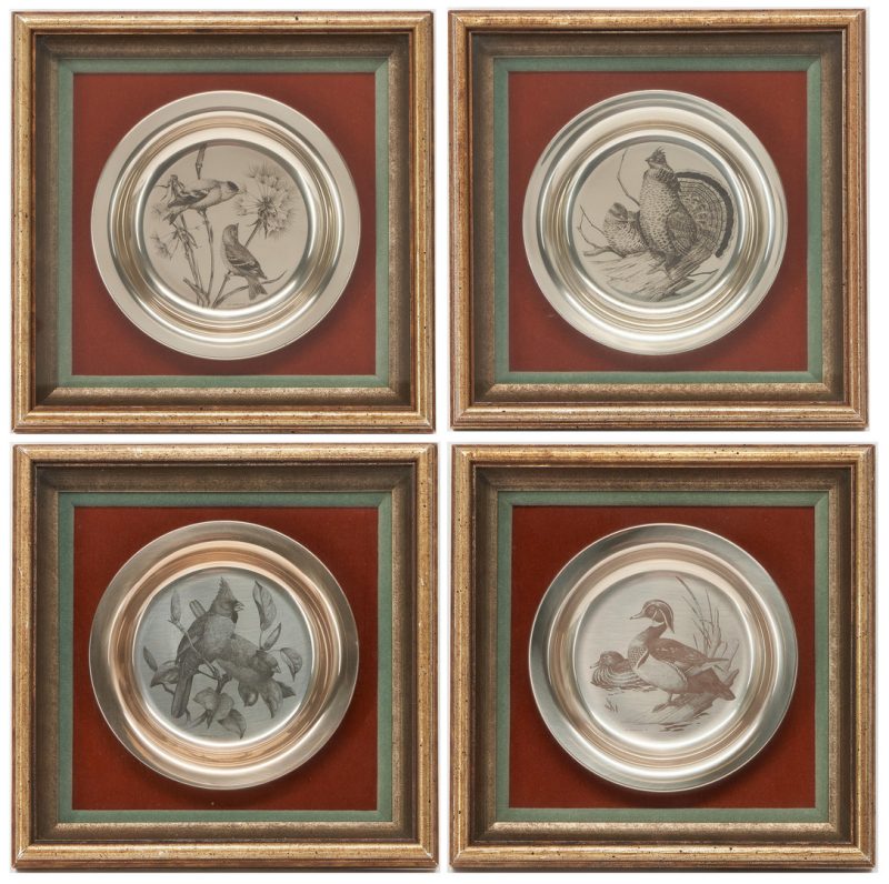 Lot 1150: 4 Framed Audubon Sterling Silver Plates