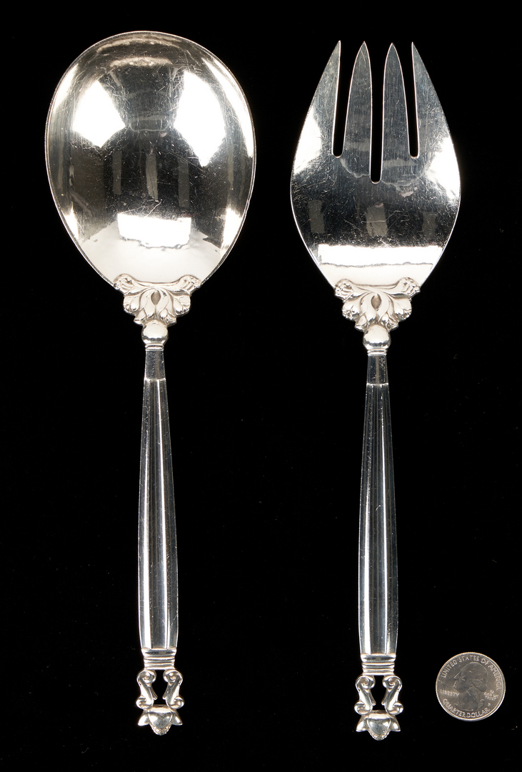 Lot 1165: Georg Jensen Danish Serving Spoon and Fork Set